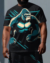 Big & Tall Men's Machine Gorillas Striped Daily Casual Short Sleeve T-shirt 2-Piece Set